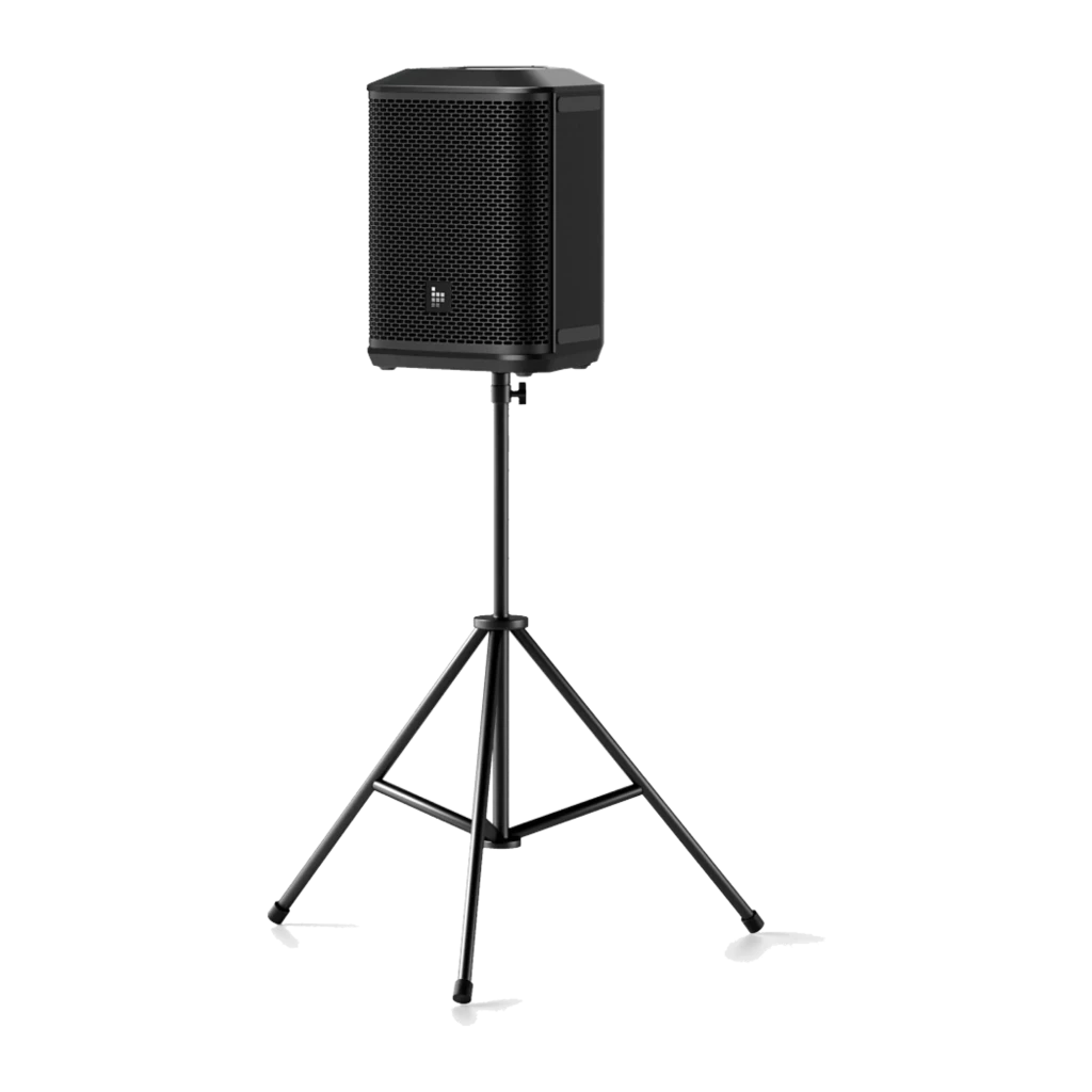 Coluna PA Tronsmart Hytune S1 200W com grelha metálica preta, painel superior inclinado e indicador frontal quadrado; smartphone exibindo conexão Bluetooth - Item5