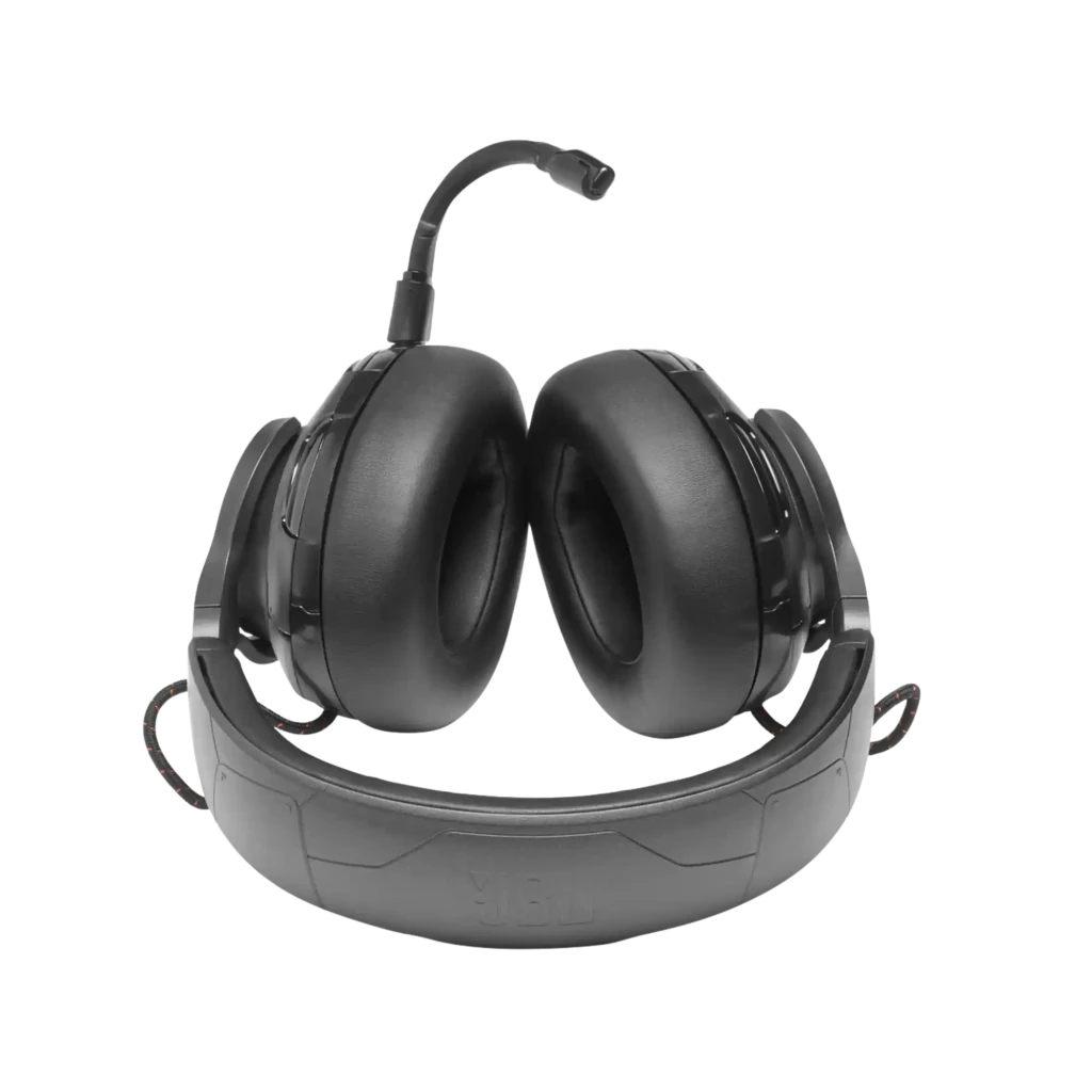 Casque gaming JBL Quantum ONE noir avec éclairage LED orange, micro détachable, arceau rembourré, oreillettes circum-aurales et design robuste. - Ítem2