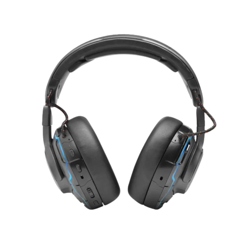 Casque gaming JBL Quantum ONE noir avec éclairage LED orange, micro détachable, arceau rembourré, oreillettes circum-aurales et design robuste. - Ítem4