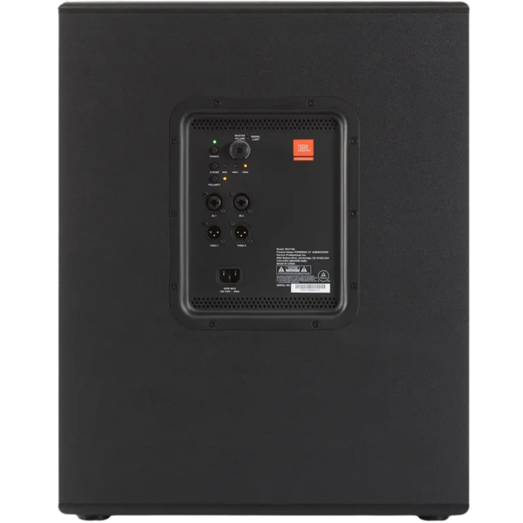Subwoofer ativo JBL IRX115S 15 pol e 1300 W, gabinete preto robusto, grade metálica perfurada frontal e alças laterais embutidas para transporte - Item2