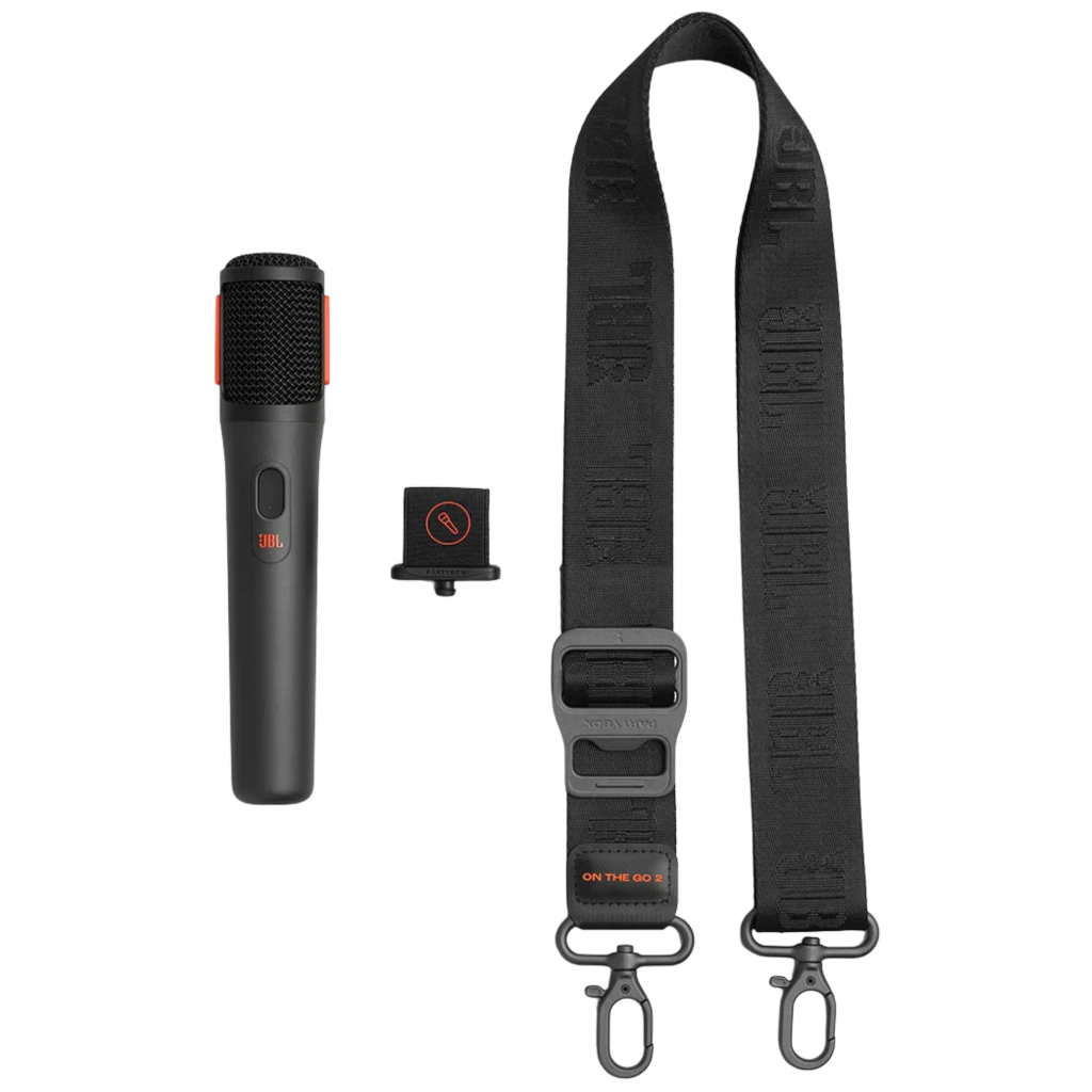 Altavoz portátil JBL PartyBox On-The-Go 2 negro con luces LED frontales, asa y correa de transporte, rejilla metálica y micrófono inalámbrico incluido - Ítem7