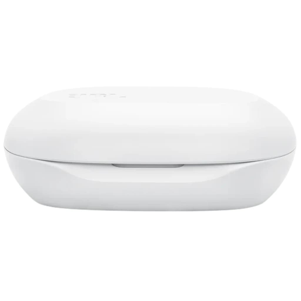 Boîtier blanc compact JBL Sense Lite Sans fil IP54 32 h, bords arrondis et finition lisse, capot à charnière discrète pour ranger et recharger les