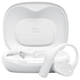 JBL Sense Lite Sans fil IP54 32 h Blanc avec crochets doreille, boîtier blanc compact, embouts ouverts, design épuré pour maintien sûr et confort quotidien