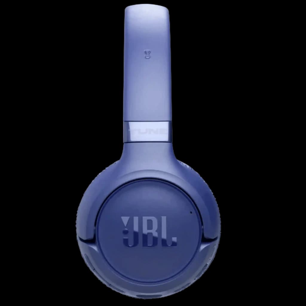 JBL Tune 680NC Bleu, casque supra-auriculaire sans fil bleu mat avec arceau rembourré, coques rondes pliables et logo JBL gravé, design épuré