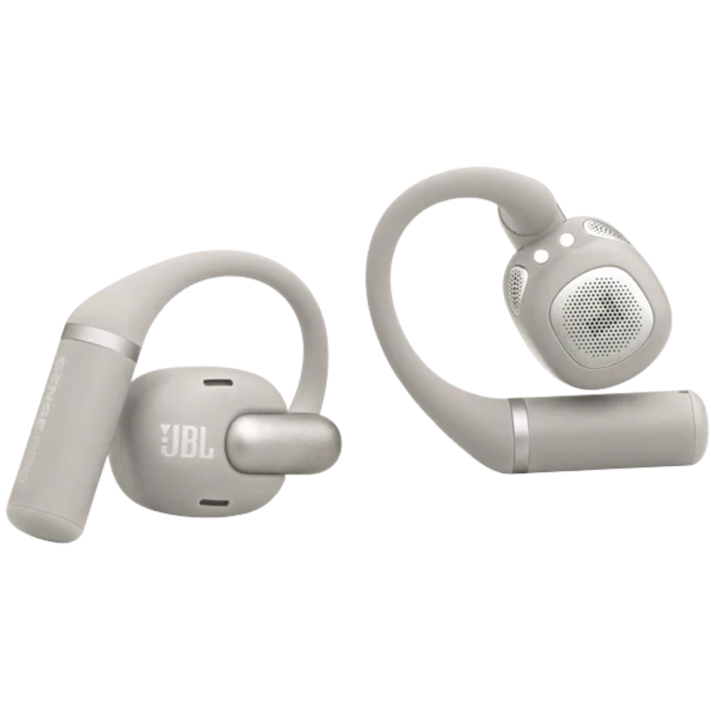 JBL Sense Pro Inalámbricos IP54 38 h Gris con estuche gris claro, ganchos ergonómicos para oreja, puntas intrauditivas y diseño compacto con logo JBL visible - Ítem4