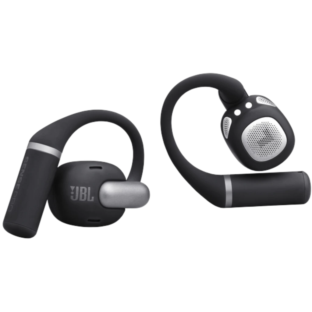 Auriculares JBL Sense Pro negros con gancho ergonómico, estuche de carga abierto, acabado mate, LED frontal y diseño resistente IP54; compactos y deportivos - Ítem4