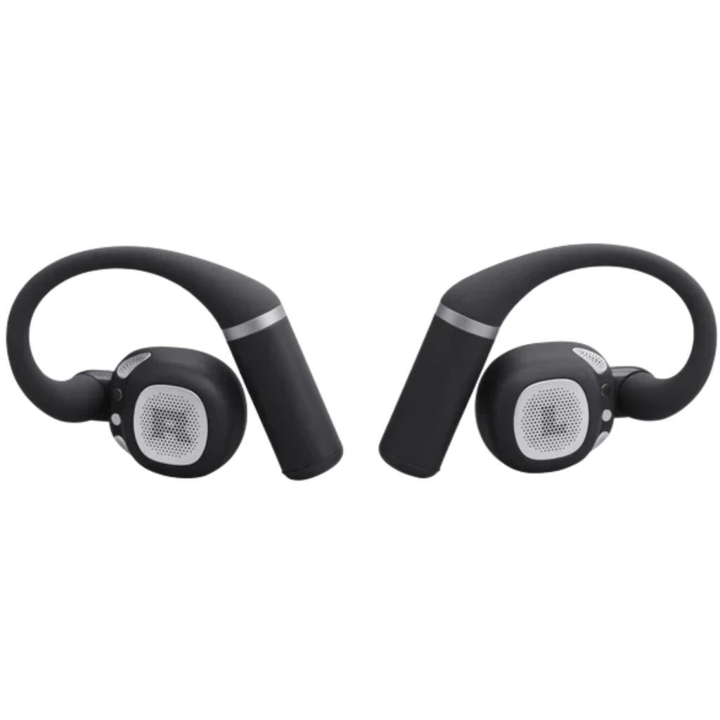 Auriculares JBL Sense Pro negros con gancho ergonómico, estuche de carga abierto, acabado mate, LED frontal y diseño resistente IP54; compactos y deportivos - Ítem6