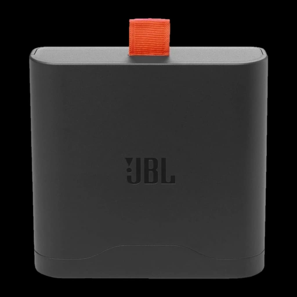 JBL Battery 400 18 h Noir, bloc compact noir au fini mat avec languette textile orange, logo JBL en façade, design épuré pour autonomie longue durée