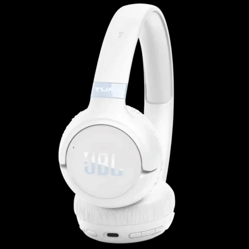 JBL Tune 680NC Blanc casque supra-auriculaire sans fil avec coussinets épais, arceau rembourré, commandes intégrées, port USB-C et finition blanche mate