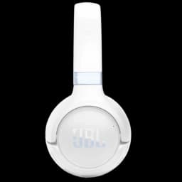JBL Tune 680NC Blanc supra-auriculaire affichant l’extérieur d’un écouteur gauche blanc mat, arceau rembourré, charnière pliable, logo JBL argenté