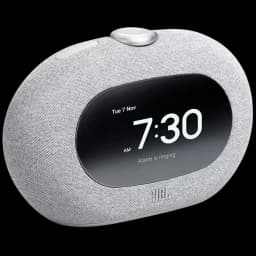Reloj despertador JBL Horizon 3 gris con pantalla digital grande, tejido acústico, botón superior de control y altavoz integrado de 5 W con radio DAB+/FM