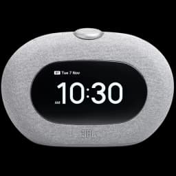 Reloj despertador JBL Horizon 3 gris con pantalla digital grande, tejido acústico, dial superior, radio DAB+/FM y altavoz Bluetooth 5 W compacto y elegante