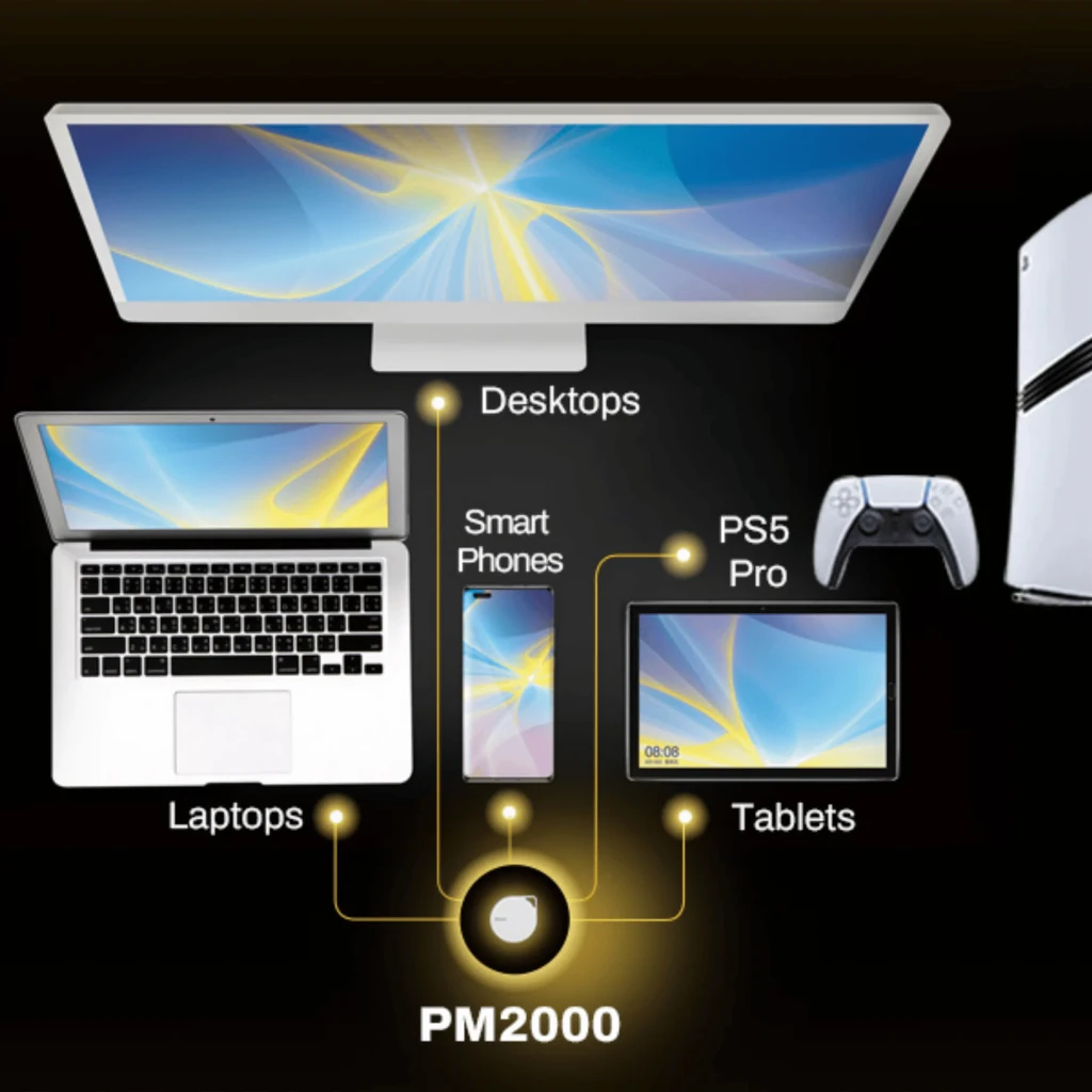 PM2000 Biwin Preto SSD Externo 1 TB com corpo redondo preto fosco, logotipo em relevo e aro cinza com alça integrada para transporte USB-C - Item2