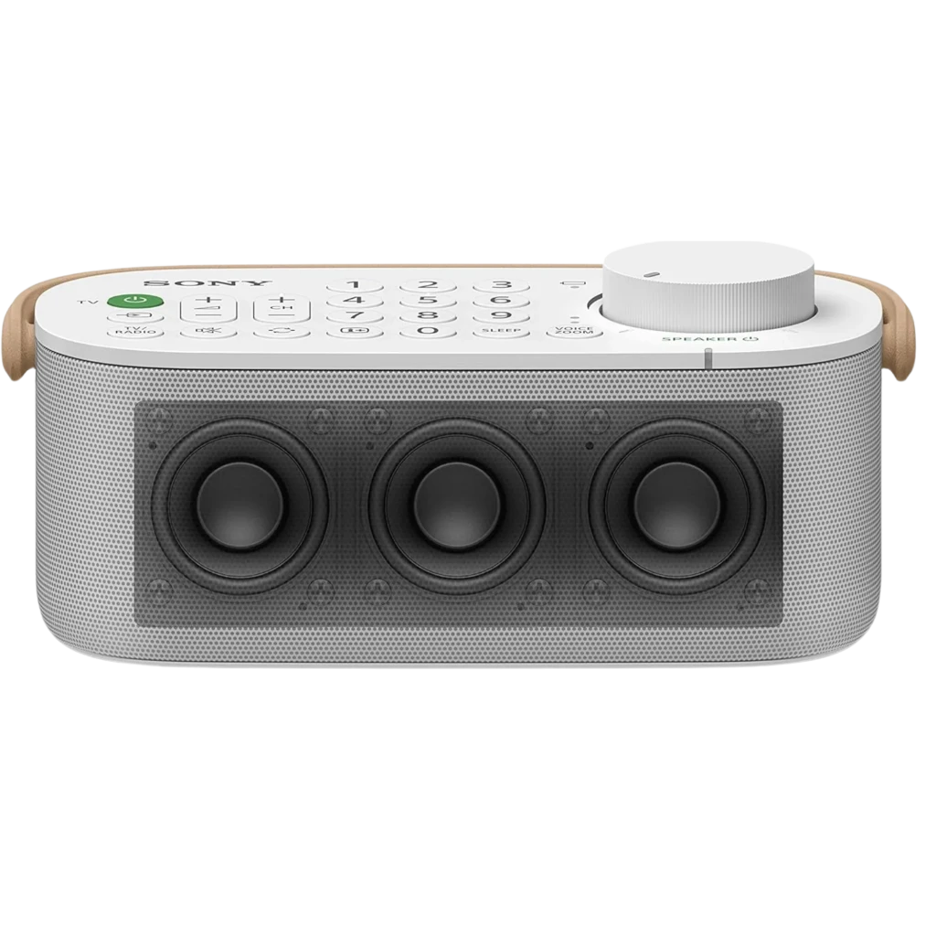 Sony SRS-LSR200 Bluetooth IPX2 Branco com grade metálica, botões grandes numéricos, botão liga verde, dial de volume amplo e alça lateral bege - Item7