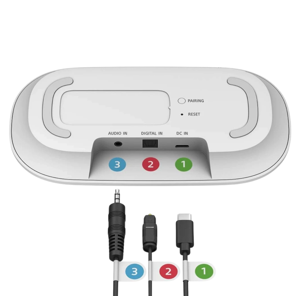 Sony SRS-LSR200 Bluetooth IPX2 Branco com grade metálica, botões grandes numéricos, botão liga verde, dial de volume amplo e alça lateral bege - Item3