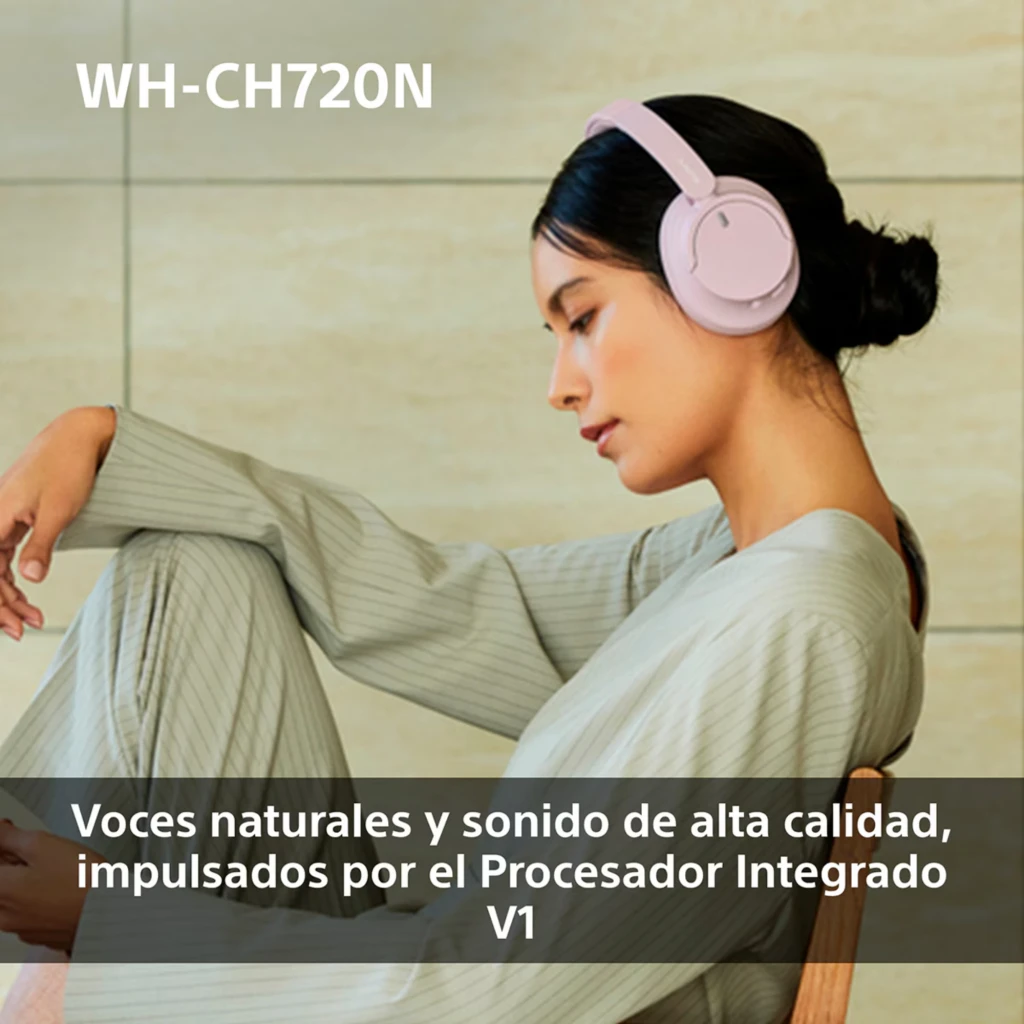 Fones Sony WH-CH720N rosa em over-ear, acolchoados, design leve com arco ajustável e controles laterais discretos. Acabamento fosco elegante. - Item4