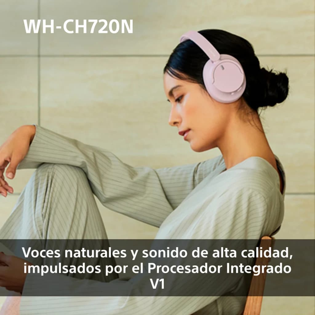 Sony WH-CH720N Rose: casque circum-aural rose pastel, arceau rembourré, oreillettes ovales pliables, design minimaliste et léger, commandes latérales