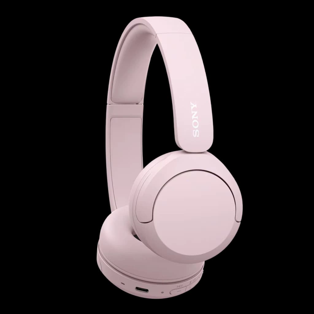 Sony WH-CH520 Rosa, audífonos on-ear plegables con diadema acolchada, copas giratorias y puerto USB-C; acabado mate en tono rosa claro con logo Sony blanco