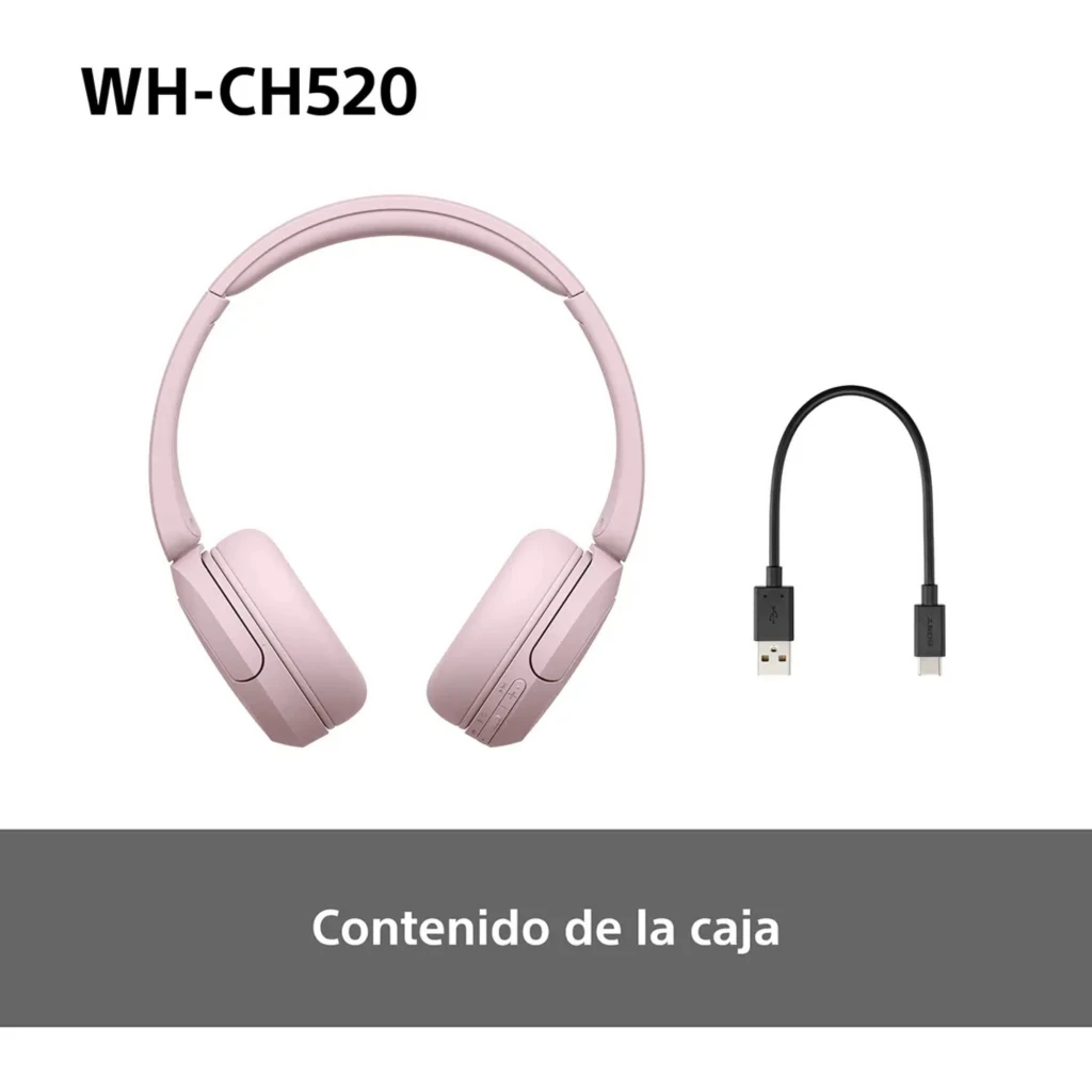Sony WH-CH520 Rose casque sans fil on-ear rose pâle, arceau réglable, coussinets rembourrés, design pliable, port USB-C et logo Sony blanc sur l’oreillette - Ítem7