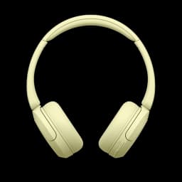 Sony WH-CH520 Amarelo com arco acolchoado, conchas sobre a orelha e acabamento fosco. Design leve, dobrável e minimalista em tom amarelo suave