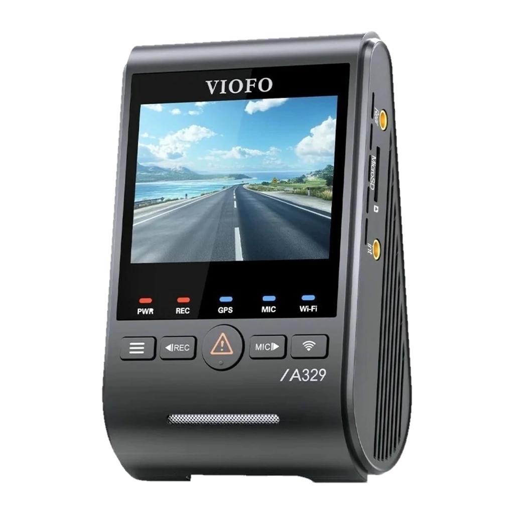 VIOFO A329S 3CH kit con cámara principal 4K, trasera 2K y fisheye 2K; pantalla a color, GPS, micrófono, LEDs de estado y cables incluidos; ángulos 140° - Ítem1