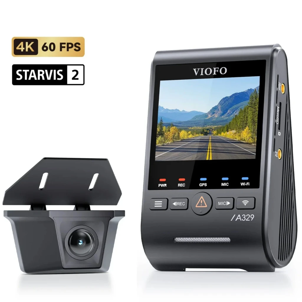 VIOFO A329SW 2CH Dashcam 4K+2K con cámara frontal y trasera, pantalla LCD a color, GPS, WiFi 6, lente 140°, visión nocturna HDR, ranuras microSD y puertos - Ítem1