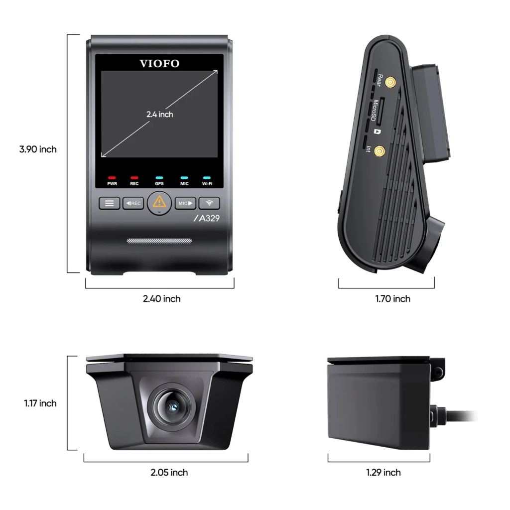 VIOFO A329SW 2CH Dashcam 4K+2K con cámara frontal y trasera, pantalla LCD a color, GPS, WiFi 6, lente 140°, visión nocturna HDR, ranuras microSD y puertos - Ítem4