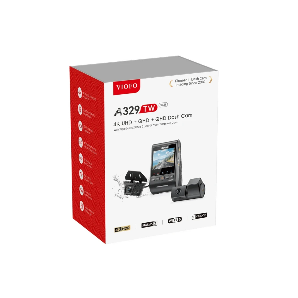 VIOFO A329TW 3CH caméra embarquée triple avec écran, objectifs 4K grand angle et téléobjectif, module arrière et caméra extérieure IP67 compacte - Ítem3