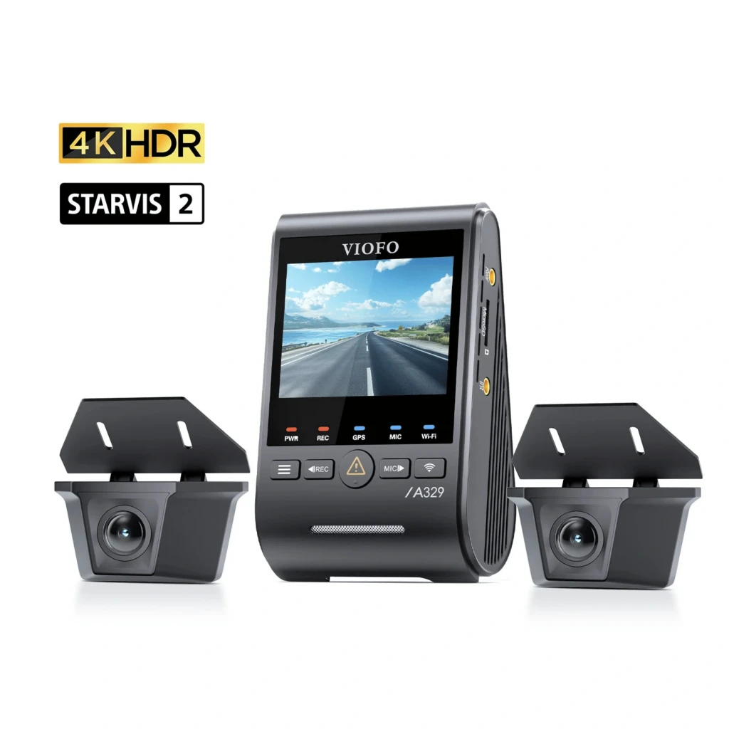 VIOFO A329WW 3CH 4K 30 ips Sony STARVIS 2 avec écran couleur, deux modules caméras arrière étanches, enregistrement triple voie et GPS Wi Fi - Ítem1