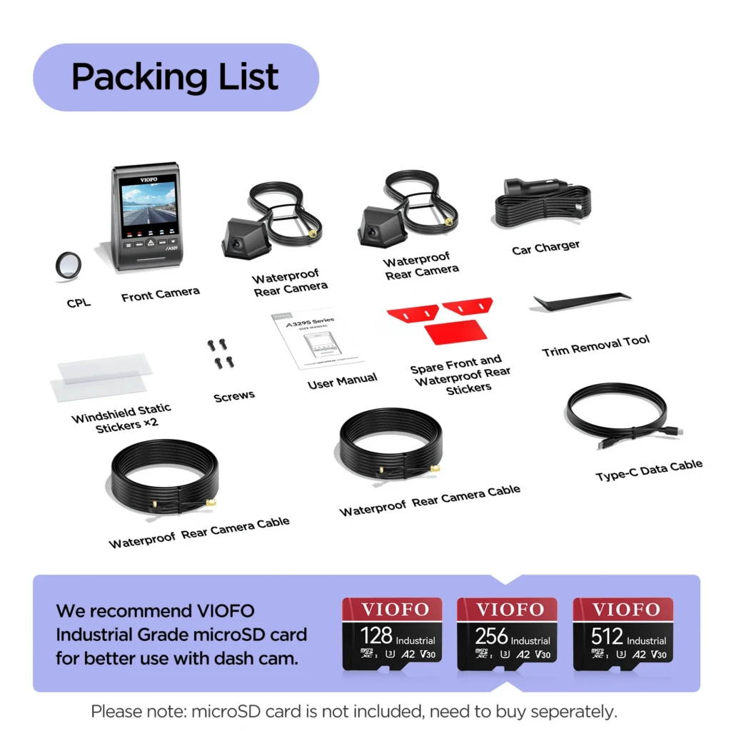 VIOFO A329WW 3CH 4K 30 ips Sony STARVIS 2 avec écran couleur, deux modules caméras arrière étanches, enregistrement triple voie et GPS Wi Fi - Ítem4