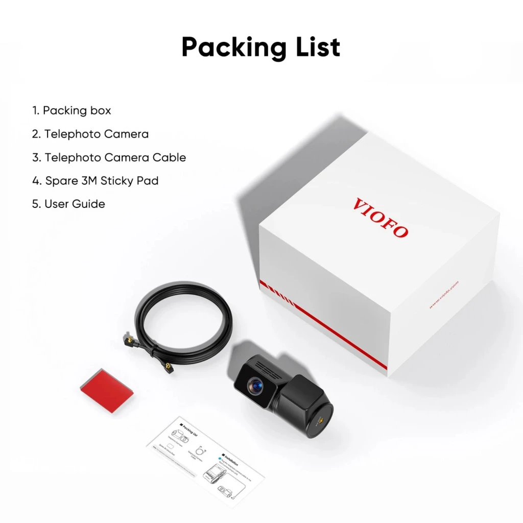 VIOFO RTC420 teleobjetivo compacto en negro con lente frontal grande, cuerpo angular y puerto AV/OUT lateral; diseño aerodinámico para dashcam 2K HDR Zoom 4x - Ítem4