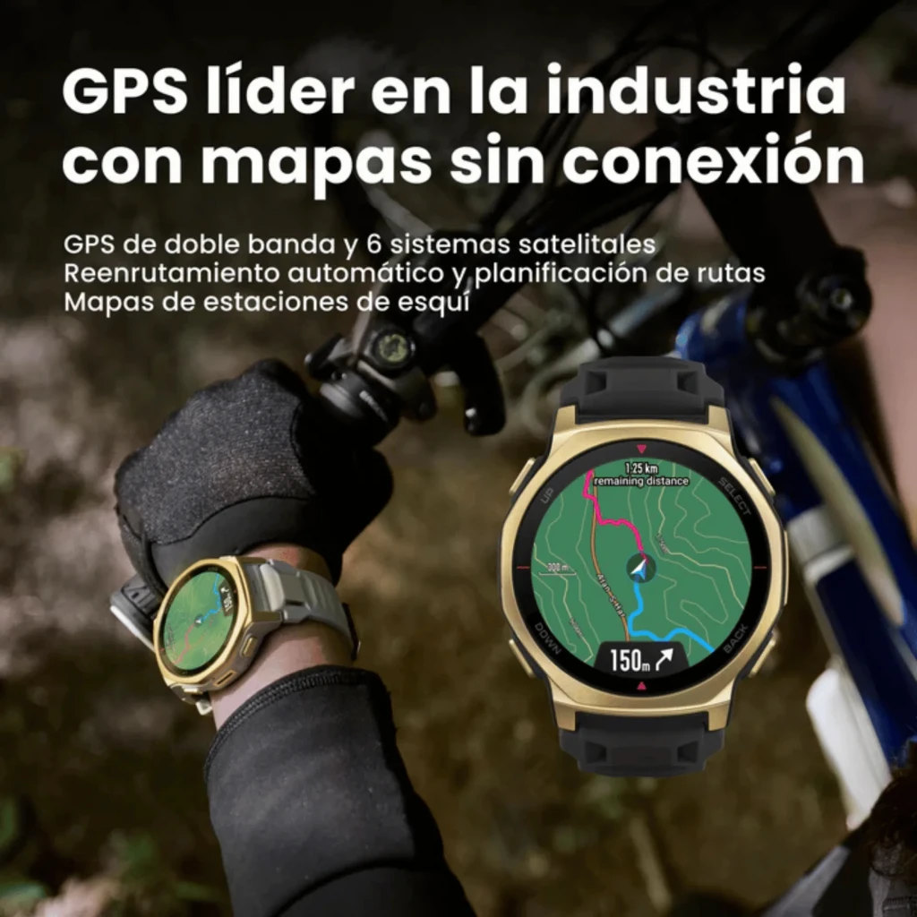 Amazfit T-Rex 3 Pro Relógio Desportivo em Artic Gold, caixa robusta dourada, ecrã circular preto, bracelete cinza com fecho metálico, botões laterais - Item2