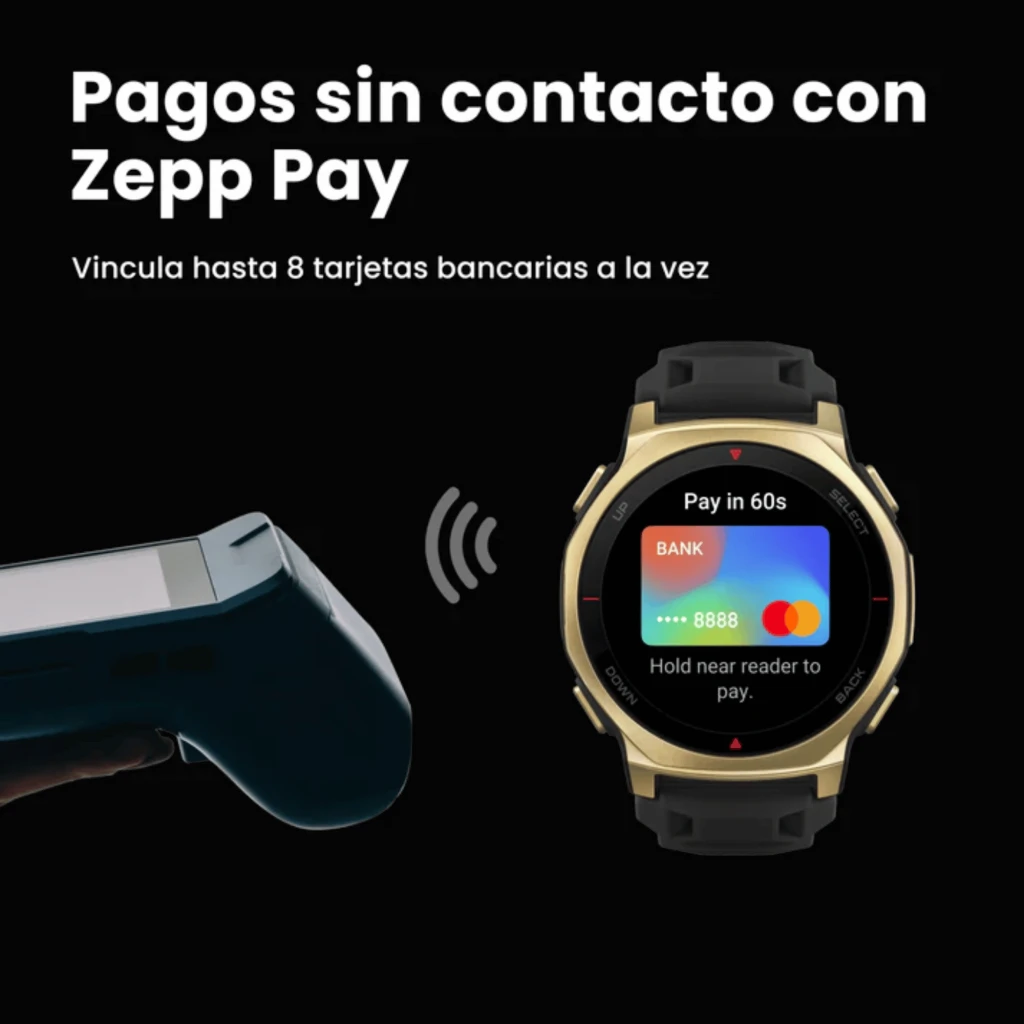 Amazfit T-Rex 3 Pro Relógio Desportivo em Artic Gold, caixa robusta dourada, ecrã circular preto, bracelete cinza com fecho metálico, botões laterais - Item6