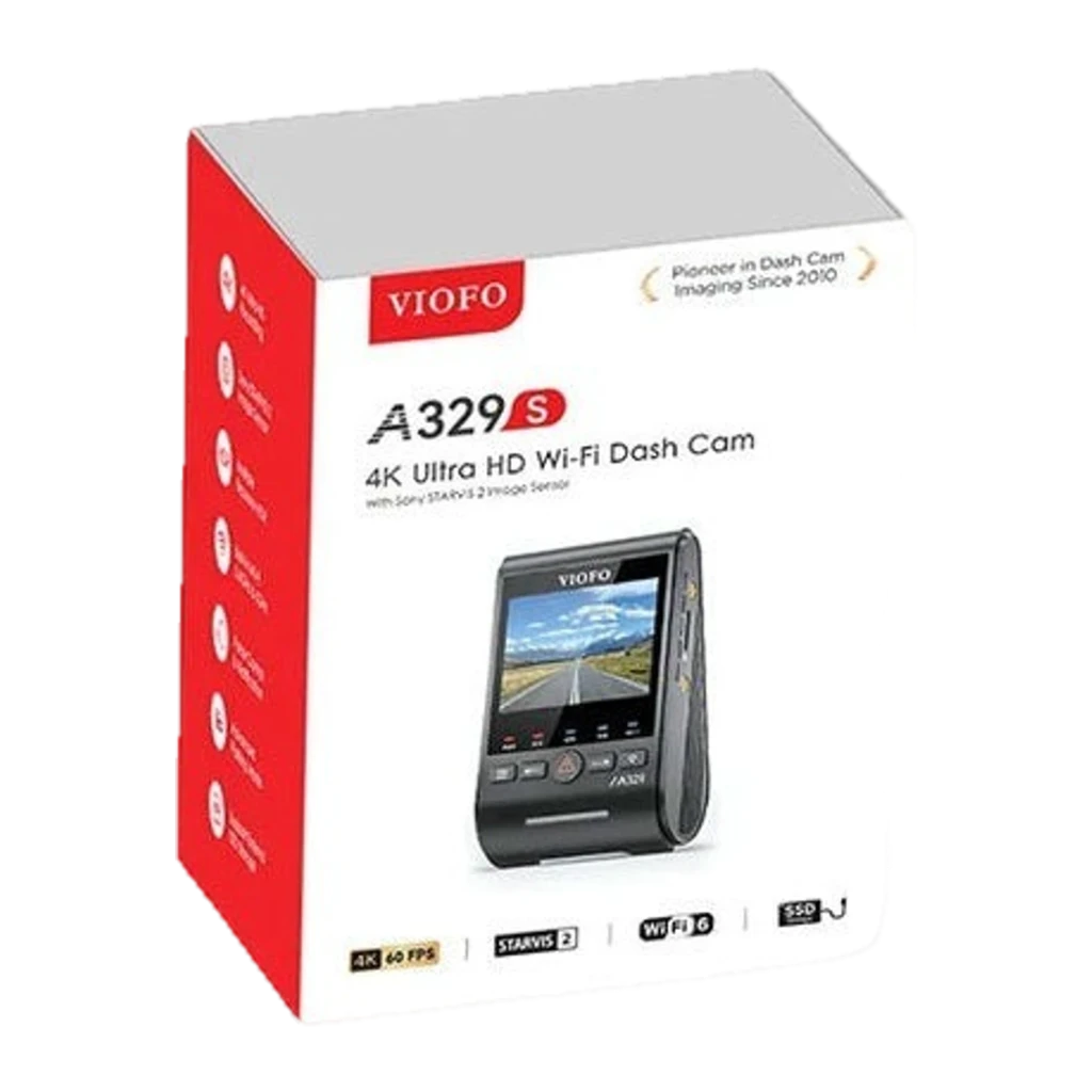 VIOFO A329S 1CH Dashcam 4K 60fps con pantalla a color, botones frontales REC y MIC, lente 140°, puertos laterales USB y AV, visión nocturna HDR y WiFi 6 - Ítem5