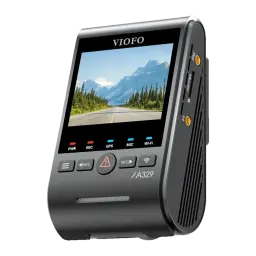 VIOFO A329S câmara de bordo 4K 60 fps com tela colorida, botões frontais e laterais, corpo compacto preto, portas USB e microSD, visão noturna e HDR