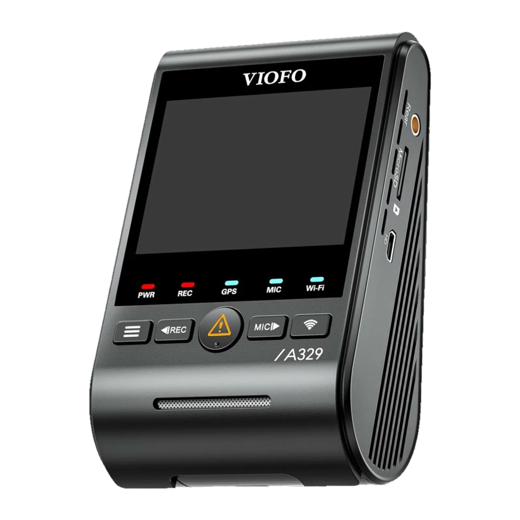 VIOFO A329S 1CH Dashcam 4K 60fps con pantalla a color, botones frontales REC y MIC, lente 140°, puertos laterales USB y AV, visión nocturna HDR y WiFi 6 - Ítem1