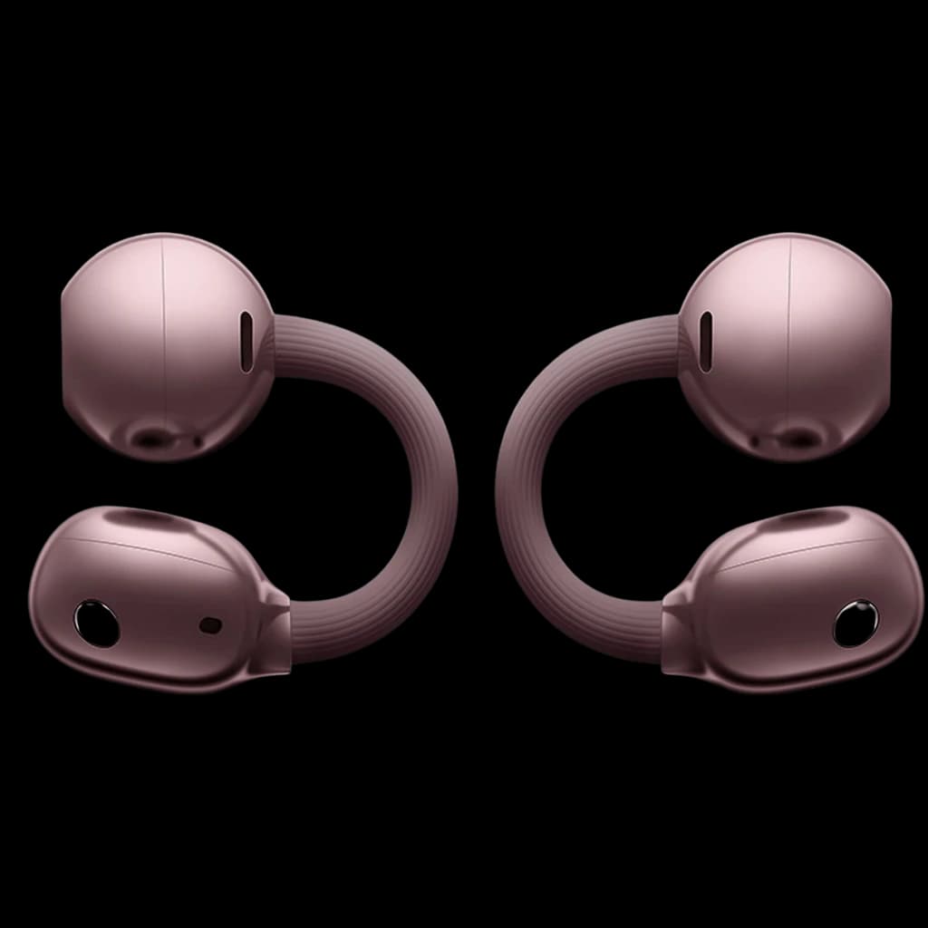 Huawei FreeClip 2 Púrpura: auriculares Bluetooth de clip abierto en tono violeta, diseño ergonómico curvo, cápsulas redondeadas con ranuras y orificios
