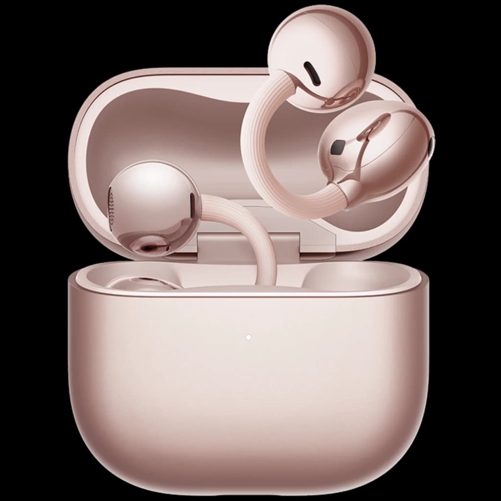 Huawei FreeClip 2 Rose Gold - auriculares Bluetooth con diseño open-ear tipo clip, acabado rosado metálico y estuche de carga compacto a juego
