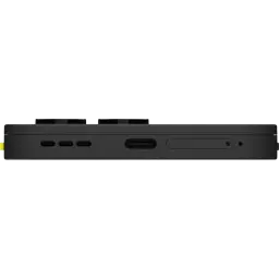 Borde lateral del Fairphone 6 5G negro con módulo de cámara sobresaliente, ranura SIM, puerto USB‑C y rejillas de altavoz en un diseño modular y robusto
