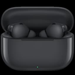 Estuche negro brillante con auriculares Huawei FreeBuds SE 4, diseño compacto intraaural, indicador LED frontal, acabado suave y forma ergonómica