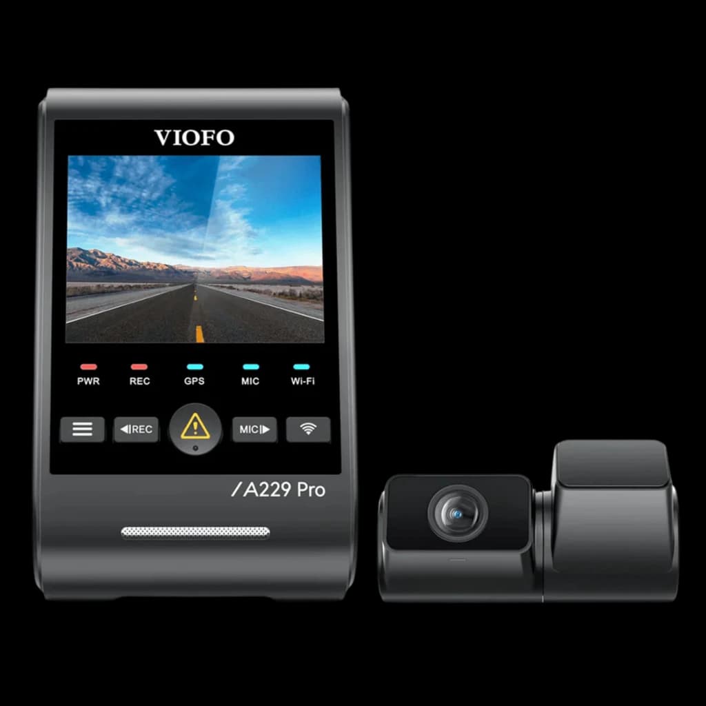VIOFO A229 Pro Tele 3CH avec écran couleur, module caméra secondaire compact, 3 canaux 4K 2K 1080p, Wi-Fi 5 GHz, grand angle 140°, voyants et boutons