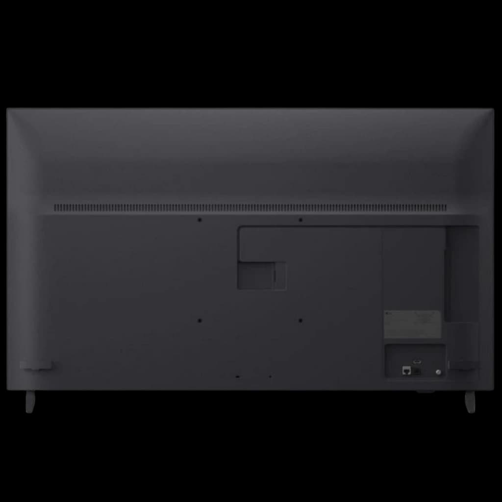 Traseira da LG 43QNED81B6C Smart TV QNED Evo MiniLED 43 4K α7 AI Gen9 com portas laterais, grelha de ventilação, painel preto fosco e pés metálicos