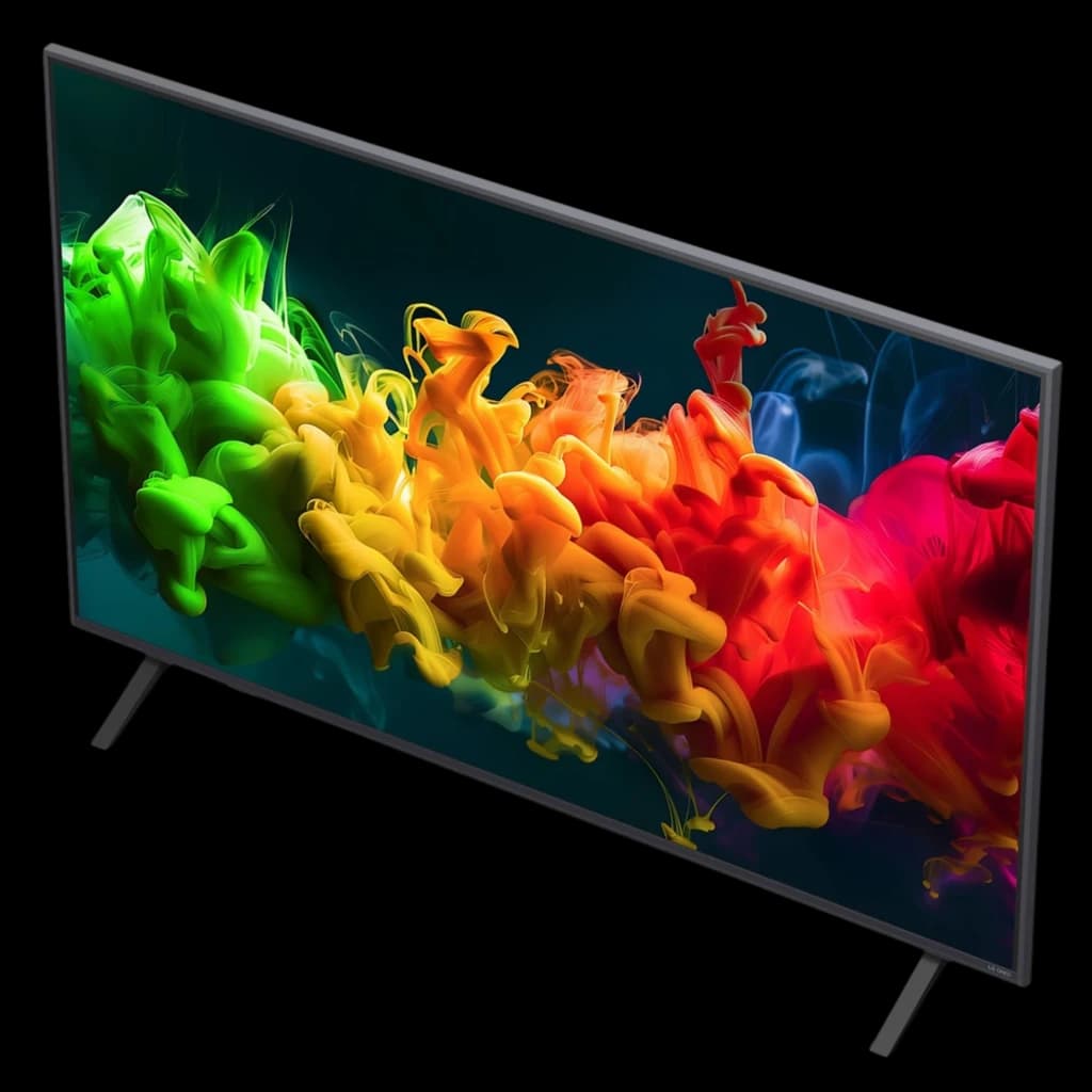 LG 43QNED81B6C Smart TV QNED Evo MiniLED 43 4K com tela fina, bordas estreitas, cores vibrantes e pés duplos; painel amplo em ângulo inclinado