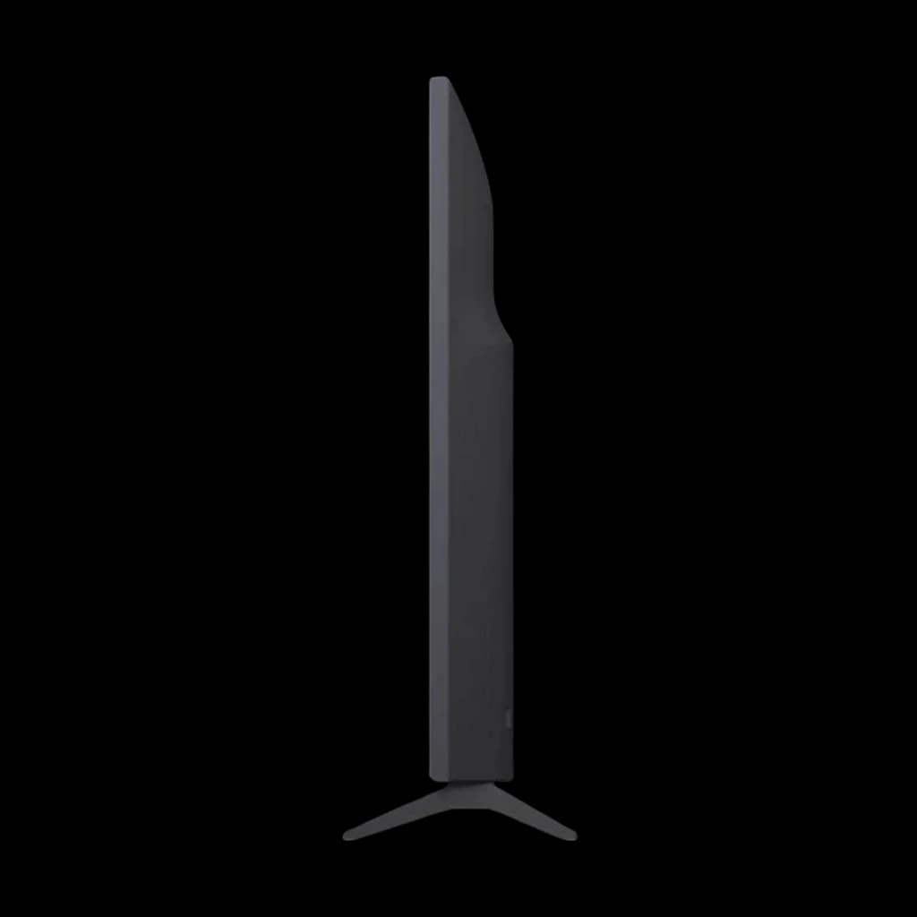 Perfil lateral da LG 43QNED81B6C Smart TV QNED Evo MiniLED 43 4K α7 AI Gen9 com design ultrafino, borda estreita e base em V para apoio estável