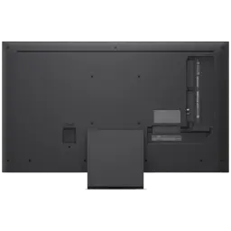 Dos du LG QNED86B6B 86 pouces noir, panneau plat avec connectiques latérales, cache câbles intégré et support central robuste, finition mate élégante
