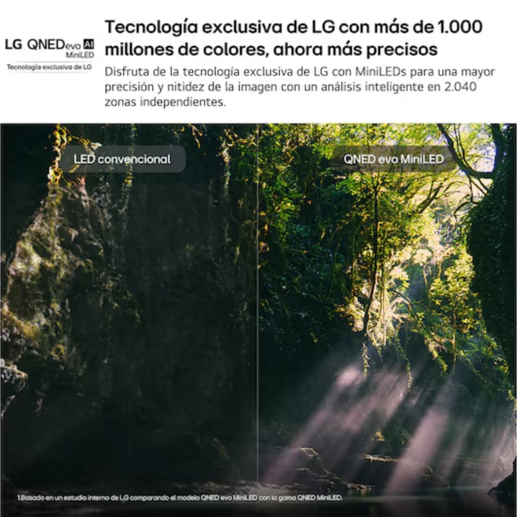Écran LG QNED86B6B 86 pouces QNED MiniLED 4K 144 Hz α8 AI Gen3, contraste élevé et couleurs précises, comparant LED classique vs QNED evo MiniLED