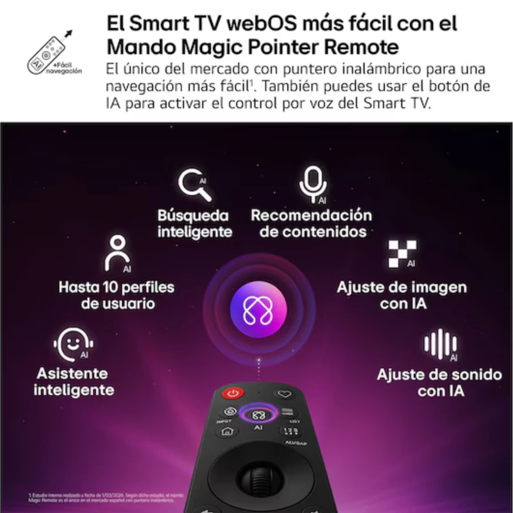 LG OLED55B6ELC Smart TV OLED 55 4K α8 AI Processor Preto com tela fina sem bordas, base dupla, cores vibrantes e pretos puros, controle com ponteiro - Item2