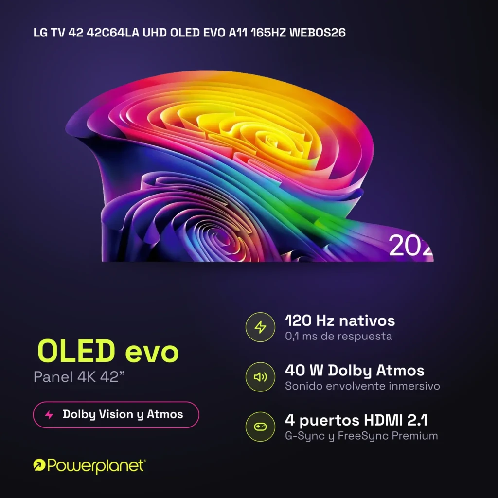 LG 42C64LA Smart TV OLED Evo 42 4K α11 AI Gen3 com tela fina sem bordas, pretos profundos, cores vibrantes e base central metálica elegante - Item9