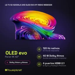 LG 42C64LA Smart TV OLED Evo 42 polegadas 4K com painel vibrante, pretos profundos, 120 Hz nativos, suporte Dolby Vision e portas HDMI 2.1