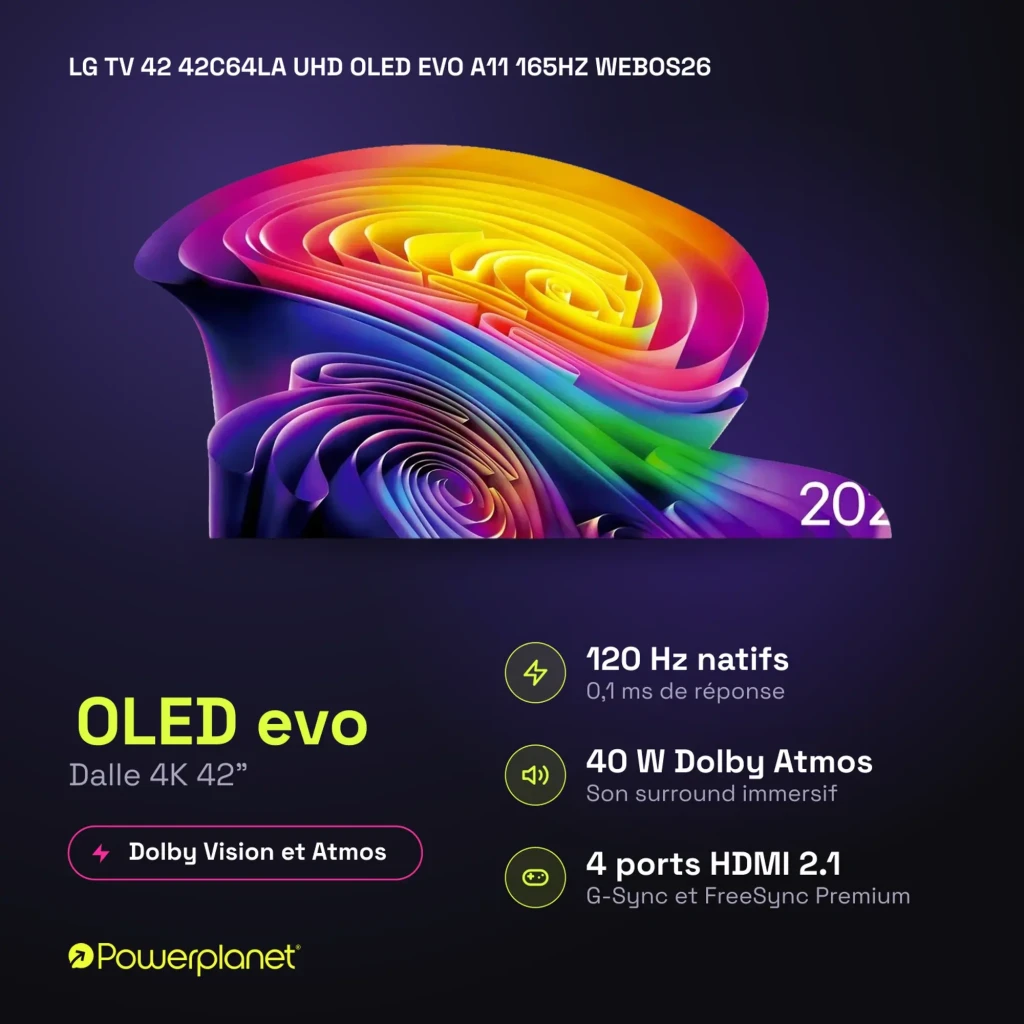 LG 42C64LA Smart TV OLED Evo 42 4K α11 AI Gen3 com tela fina sem bordas, pretos profundos, cores vibrantes e base central metálica elegante - Item7